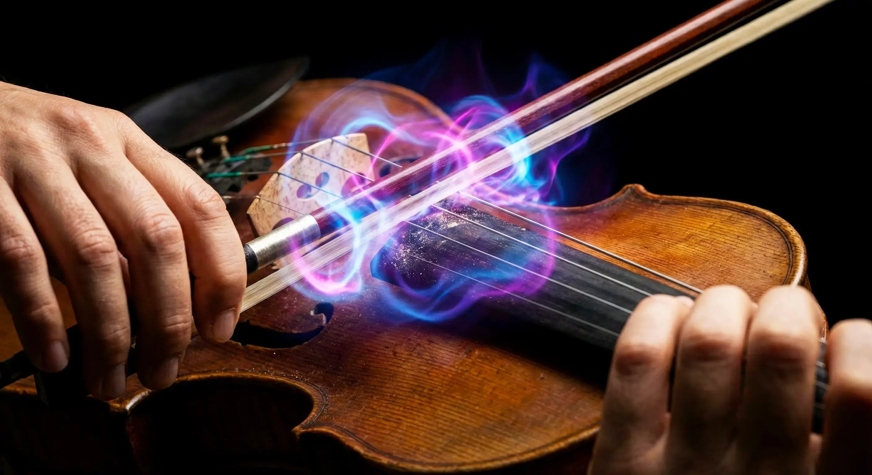 - `Spotlight on a solo violinist with a unique, fluid ribbon of Deep Purple light energy glowing from their instrument, symbolizing personalization at scale.`  ###