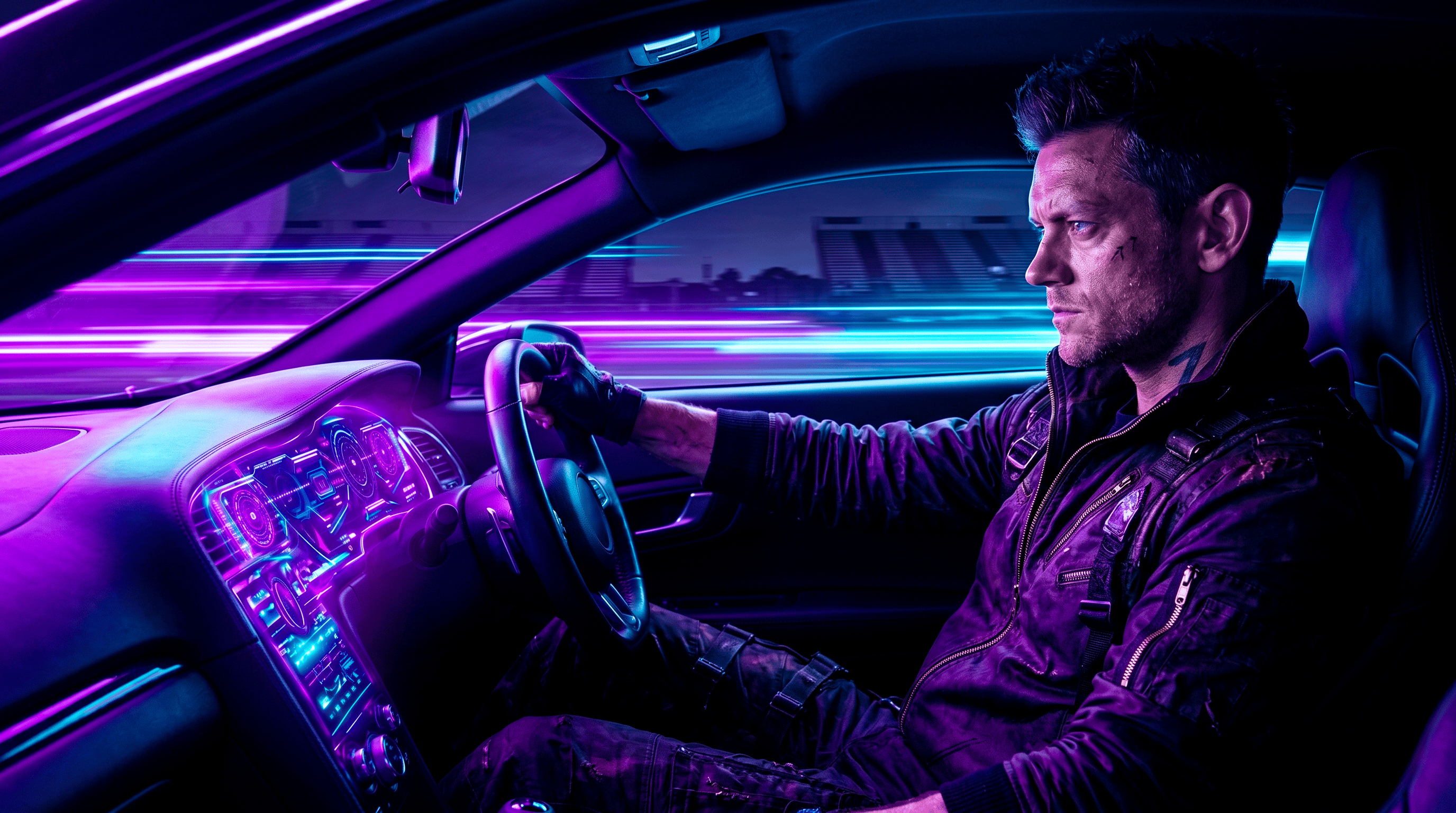 Speed Character Driving Down Road